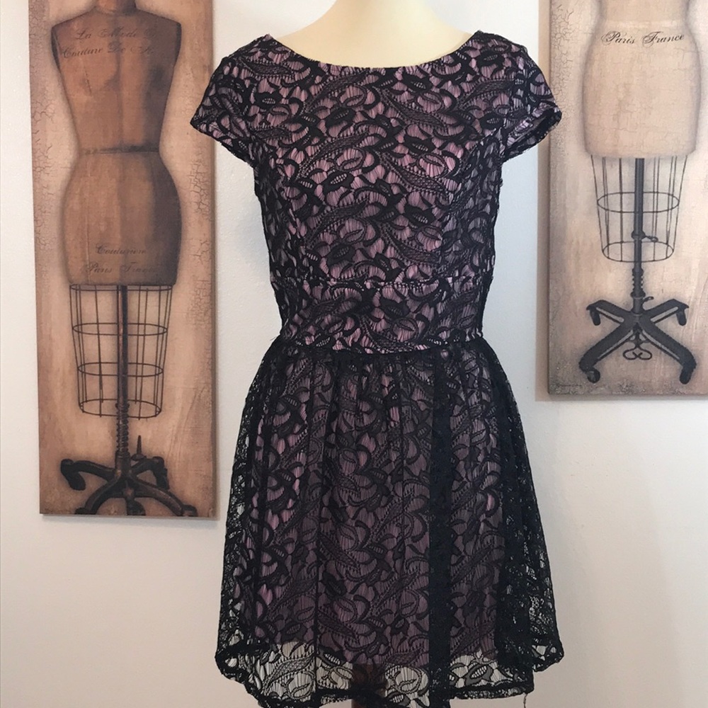 Lilac with Black Lace Dress